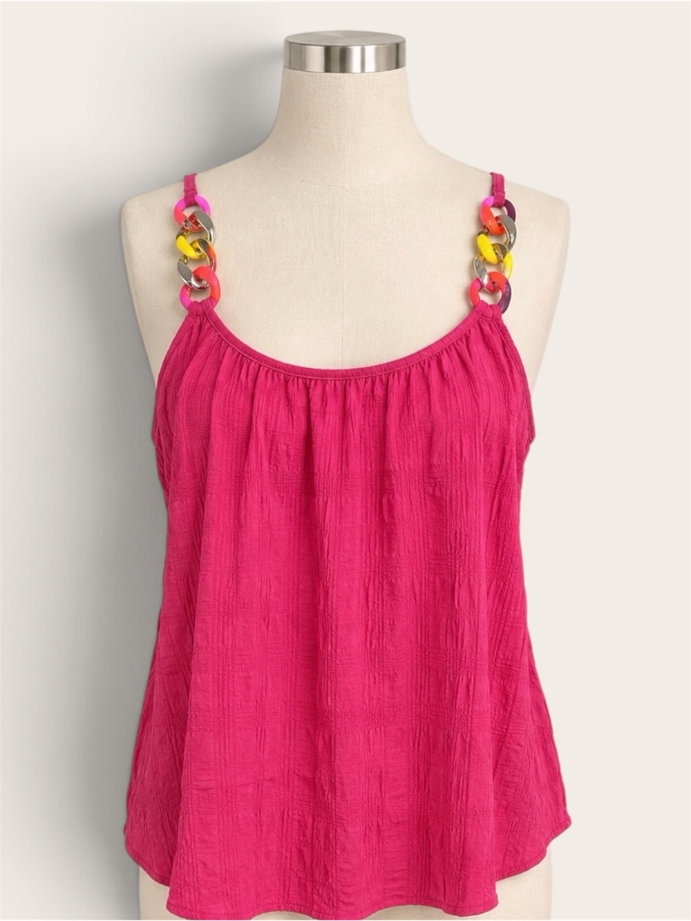 SHEIN Hot Pink Chain Strap Tank Top XL Neon Statement Crinkle Cami
